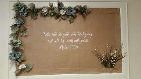 Decorating Bulletin Boards For Office, Women’s Ministry Bulletin Board Ideas, Beautiful Bulletin Board Ideas, Tan Bulletin Board Ideas, Bulletin Board Greenery, Professional Bulletin Board Ideas, Classy Bulletin Boards, Cottagecore Bulletin Board, Bulletin Board Ideas Work Offices