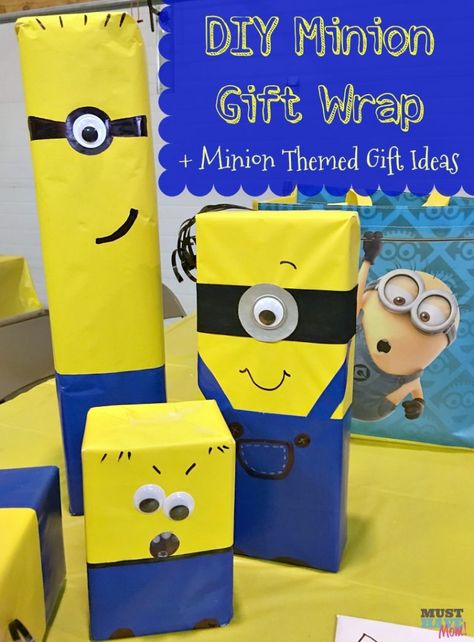 DIY Minion Gift Wrap idea with instructions to wrap any gift to look like a minion! Love this fun and easy gift wrap idea! Turn any gift into a minion! Great idea for minion birthday party. Minion Gift Wrapping Ideas, Minion Love, Minion Gifts, Diy Minions, Diy Wrapping, Minion Birthday Party, Upcycled Gifts, Christmas Wrap, A Minion