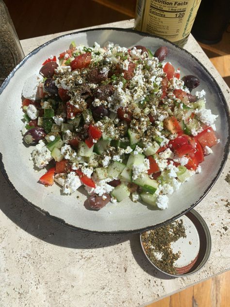 Za’atar Greek Salad – Eden Eats Eden Eats, Salad Party, Wild Oregano, Cold Salads, Greek Salad Recipes, Za Atar, Mediterranean Salad, Toasted Pumpkin Seeds, Persian Cucumber