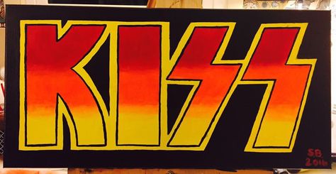 Kiss Rock Band acrylic on canvas for my stepdad Rock Band Paintings Canvas, Band Paintings Canvas, Kiss Band Painting, Band Canvas Painting, Rock And Roll Painting Ideas, A Level Art Sketchbook, Easy Canvas Painting, Canvas Painting Diy, A Level Art