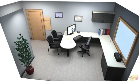 Office with U-shape Desk. Combination of dark and light Laminate. #office #officedesign #kitofficeplus #officedesk Office Organizing, L Shaped Office Desk, Office Idea, Staff Room, Office Layout, Dark And Light, Design Board, Office Desks, Corporate Office