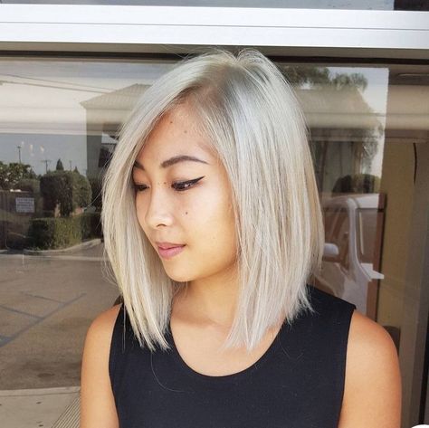 Blonde Asian Hair, Short White Hair, Blonde Asian, Asian Skin, White Blonde Hair, Blonde Bob Hairstyles, Natural Hairstyle, Blonde Hair Girl, Mom Hairstyles