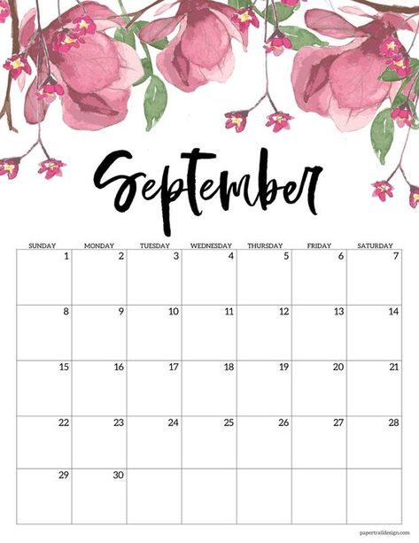 September 2024 floral calendar page to print for free and save money while staying organized September 2024 Calendar Printable, September 2024 Calendar, September Calendar 2024, Paper Trail Design, Free Monthly Calendar, Floral Calendar, September Calendar, Trail Design, Morning Prayer Quotes