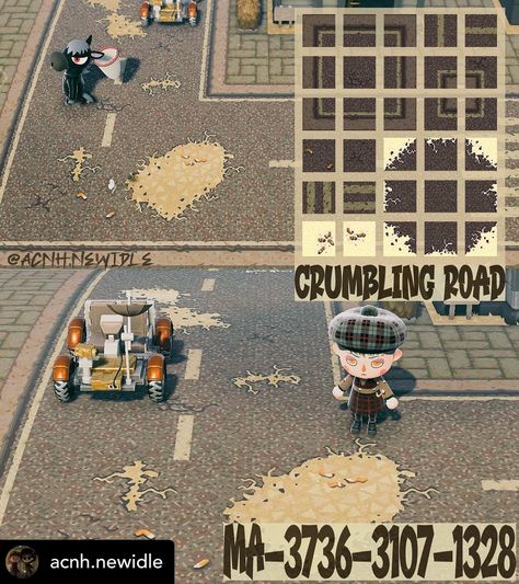 Nuka World, Abandoned City, Asphalt Road, Path Design, Island Theme, New Animal Crossing, Animal Crossing Game, Urban City, Animal Crossing Qr