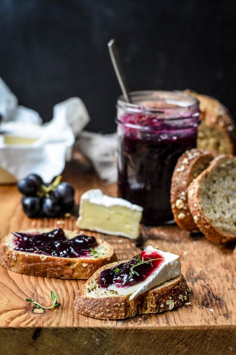 Concord Grape and Thyme Jam Wedding Charcuterie, Grape Jam, Kitchen Smells, French Cooking, Homemade Jam, Soft Cheese, Crusty Bread, Fruit In Season, Jam Recipes