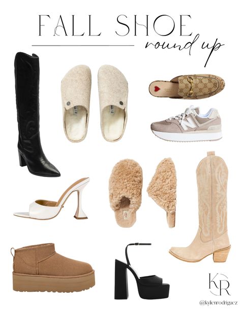 fall shoes, boots UGGs, heels, platform, New Balance, loafers, staple shoes, fashion inspo, closet, wardrobe Affordable Platform Heels For Fall, Chic Fall Platform Boots With 4-inch Heel, Fall Season High Heel Platform Clogs, Fall Season Flat Synthetic Slippers, Fall/winter 2022-2023 Shoe Trends, Fall Shoes 2023, Must Have In Your Closet, Fall Shoe, Staple Shoes