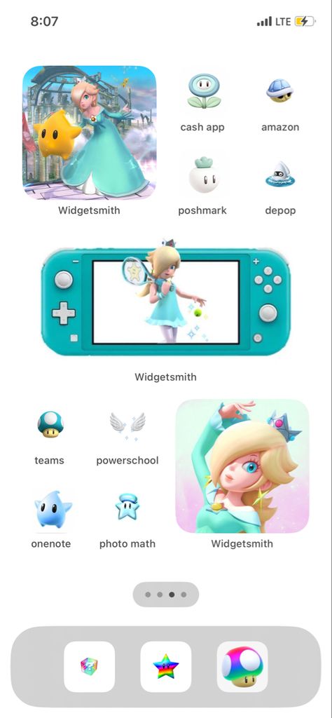 Rosalina Phone Theme, Nintendo Homescreen Layout, Nintendo Phone Theme, Mario Phone Theme, Mario Homescreen Layout, Home Screen Pictures, Widget Inspiration, Home Screen Inspo, Ios Layout