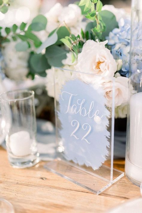 Ice Blue Weddings, Powder Blue Wedding, Pelican Hill Wedding, Wedding Table Menus, Blue Wedding Centerpieces, Wedding Candles Table, Baby Blue Weddings, Blue Wedding Decorations, Pelican Hill