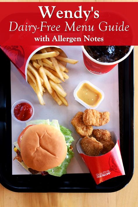 Wendy's Dairy-Free Menu Guide with Allergen Notes & Vegan Options Dairy Free Fast Food, Gourmet Milkshakes, Dairy Free Baby, Dairy Snacks, Dairy Free Recipes Dinner, Egg Free Recipes, Homemade Yogurt, Allergy Friendly Recipes, Dairy Free Options