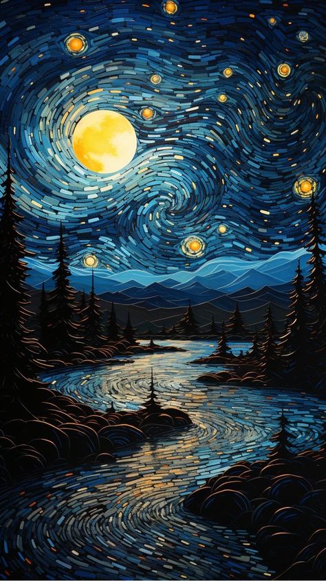 Van Gogh Paintings Starry Nights, Star Night Van Gogh, Coolio Wallpaper, Starry Night Iphone Wallpaper, Starry Night Picture, The Starry Night Painting, فنسنت فان جوخ, Starry Night Wallpaper, Moon And Stars Wallpaper