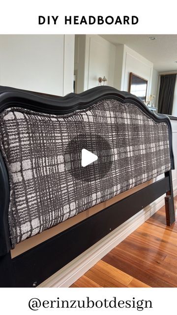 Erin Zubot • HOME DESIGN & DIY on Instagram: "I painted this headboard and upholstered it for my daughter and I’m so pleased with how it came out! My daughter even said it was “pretty nice” so that’s high praise indeed.  If you are thinking of trying upholstery this was not a hard project at all, very beginner friendly! 

You can find a tutorial on my blog here: 

Or if you comment “upholster” I will send the link to the blog post right to your inbox! 

Fabric is from @tonicliving and paint is Lamp Black by @generalfinishes" Diy Headboard Upholstered, Home Design Diy, Diy Headboard, Lamp Black, For My Daughter, Black Lamps, Diy Easy, Headboards, Design Diy