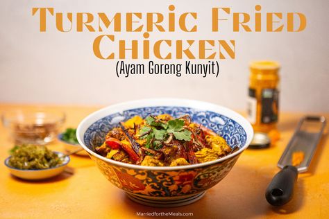 Recipe for Turmeric Fried Chicken Ayam Goreng Kunyit, Indonesian fried chicken, fried chicken recipe, how to make Ayam goreng kunyit, turmeric fried chicken, turmeric chicken, Ayam Goreng Kunyit, Chicken Rice Bowls, Fresh Turmeric, Fried Shallots, Chicken Bites, Sauteed Veggies, Indonesian Food, Chicken Rice, Super Yummy