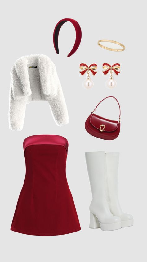 Christmas red outfit Xmas Outfit Santa Santa Inspired Outfit, School Christmas Party Outfit Ideas, Christmas Outing Outfits, Christmas Party Outfits School, Holiday Concert Outfit, The Nutcracker Outfit Ideas, Christmas Stage Outfit, Santa Claus Outfit Woman, The Nutcracker Outfit