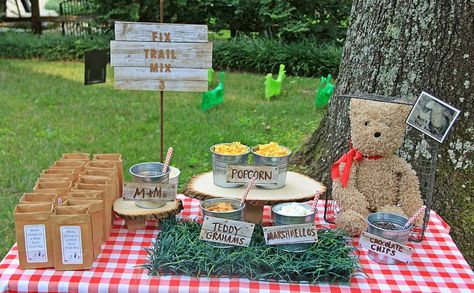 Bear Hunt | CatchMyParty.com Brother Bear Party Ideas, Going On A Bear Hunt Party, We’re Going On A Bear Hunt Birthday Party, Bear Hunt Party Ideas, Going On A Bear Hunt Birthday Party, Going On A Bear Hunt Activities, Hunt Birthday Party Ideas, Bear Hunt Birthday Party, Bear Hunt Birthday