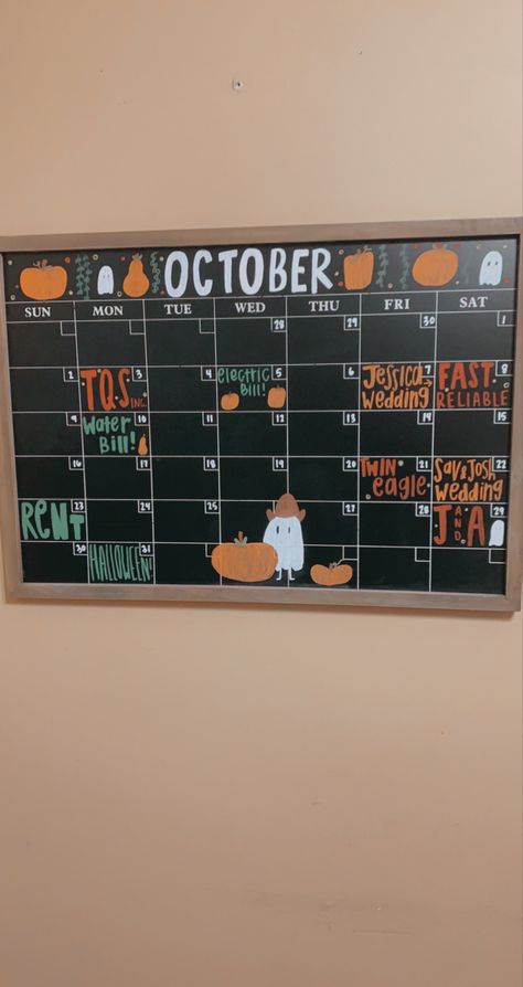 October Diy Calender, Dry Erase October Calendar, October Calendar 2023 Whiteboard, Whiteboard Calender Design Ideas, Chalk Wall Calendar, Fall Dry Erase Board Ideas, Calander Board Ideas, October Dry Erase Calendar, Calendar Inspo Whiteboard