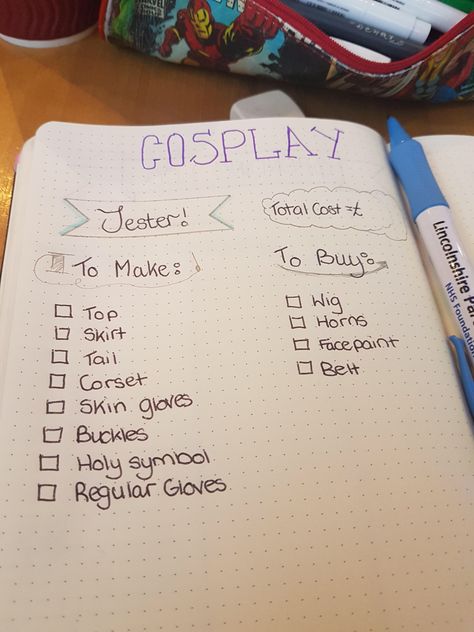 Cosplay Planner, Planner Journal, Journal Planner, Face Painting, Cosplay Costume, Cosplay Costumes, Bullet Journal