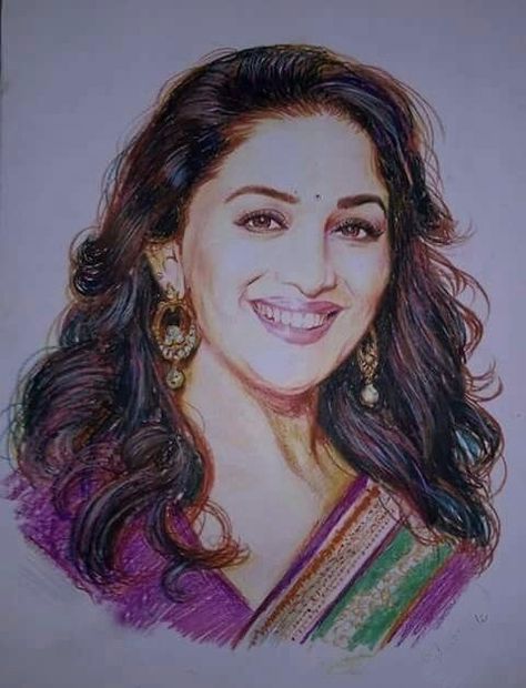 Madhuri Dixit Sketch, Actress Sketch, Benazir Bhutto, Pencil Colours, Easy Girl, Color Knowledge, Human Sketch, Abstract Pencil Drawings, Modern Art Canvas Painting