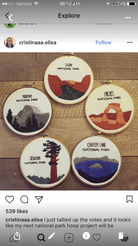 National Park Embroidery, Diy Crochet Top, Clothes Embroidery Diy, E Craft, Hoop Projects, Diy Embroidery Patterns, Hand Embroidery Projects, Embroidery On Clothes, Sewing Embroidery Designs