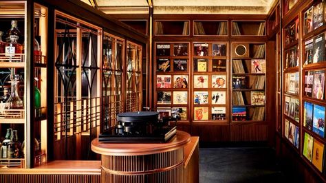 lusso on X: "Lennon’s, a record bar in Bangkok with incredible interiors and skyline views https://t.co/VSKg6H8Qr3" / X Resturant Design, Speakeasy Bar, Custom Light Fixtures, Upholstered Walls, Rosewood Hotel, Bar Inspiration, Home Recording Studio, Listening Room, Resort Design