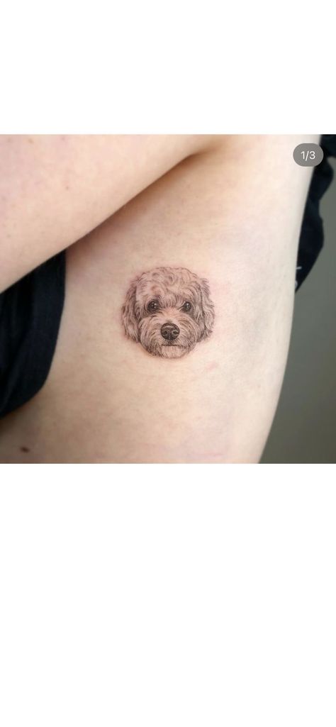 Fineline Dog Portrait Tattoo, Pet Tattoo Placement, Goldendoodle Tattoo Ideas, Goldendoodle Tattoos, Goldendoodle Tattoo, Stylish Mom Outfits, Pet Memorial Tattoo, Dog Portrait Tattoo, Cute Simple Tattoos