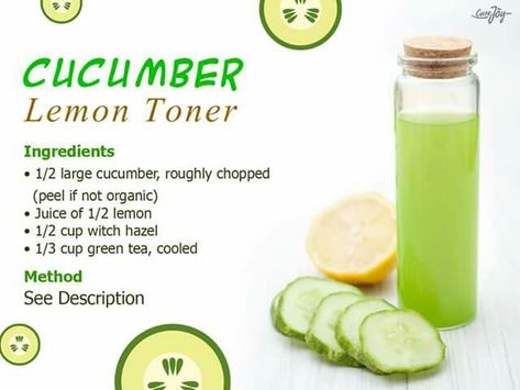 Cucumber lemon toner Stretches Marks, Natural Esthetics, Cucumber Toner, Toner Diy, Lemon Toner, Aloe Vera Gel Face, Diy Toner, Homemade Rubs, Cucumber Mask