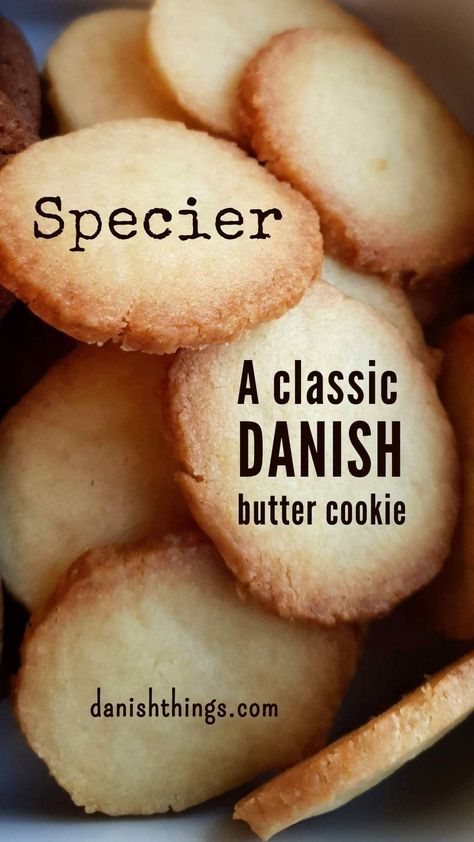 Specier - a classic Danish butter cookie - Danish Things Danish Cookie Recipes, Danish Cookies Recipe, Swedish Butter Cookies Recipe, Danish Butter Cookie Recipe, Scandinavian Sweets, Danish Christmas Cookies, Danish Biscuits, Danish Butter Cookies Recipe, Danish Dessert