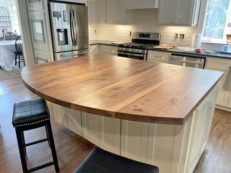 Live Edge Kitchen Island Diy, Live Edge Kitchen Island, Live Edge Kitchen, Walnut Countertop, Walnut Island, Block Countertops, Kitchen Revamp, Granite Kitchen Counters, Island Countertop