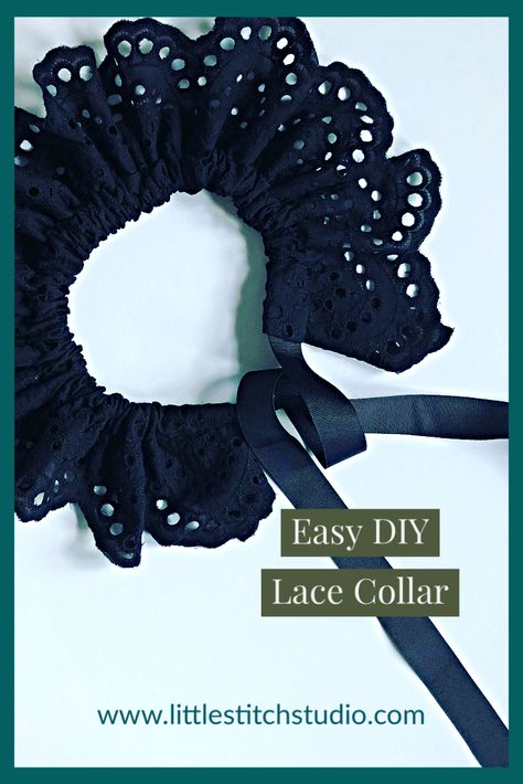 Lace Jewelry Diy, Ruffle Collar Diy, Diy Lace Choker, Lace Necklace Diy, Peter Pan Collars Diy, Diy Lace Collar, Pet Collars Diy, Creepy Crafts, Diy Ruffle