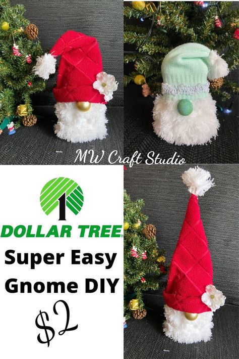 Checkout this super easy christmas gnome tutorial with dollar tree items Easy Gnomes Diy Dollar Tree, Dollar Tree Gnome Diy, Dollar Tree Gnomes, Tree Gnomes, Dollar Tree Diy Christmas, Gnome Diy, Gnome Tutorial, Dollar Tree Hacks, Gnomes Diy