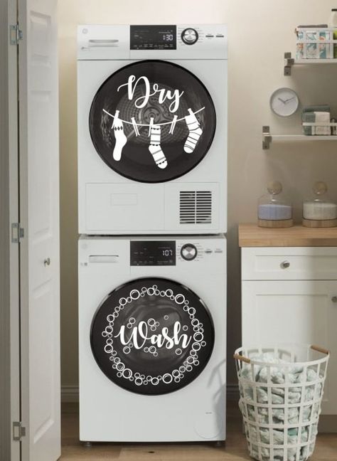 #laundry #laundryroomideas #laundryroomdesign Washer And Dryer Decals, Washer Dryer Laundry Room, Teen Game Rooms, Mudd Room, Stacked Laundry, Stacked Laundry Room, Organizational Ideas, Bedroom Suites, Laundry Dryer