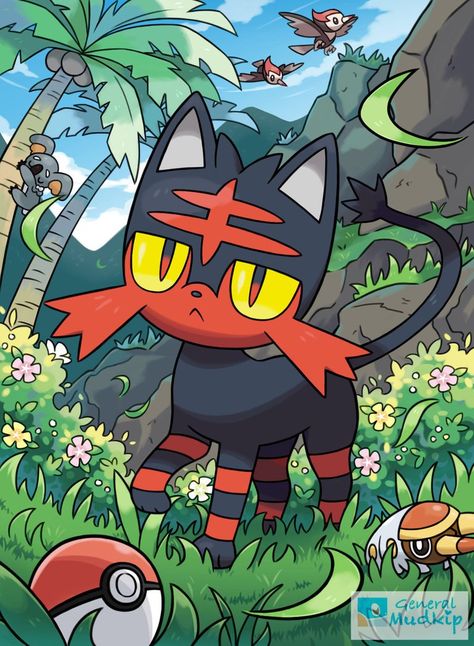 Litten Pokemon Art, Litten Pokemon, Pokemon Litten, Cat Pokemon, Fire Pokemon, Mew And Mewtwo, Pokemon Starters, Pokemon Craft, Pokemon Alola