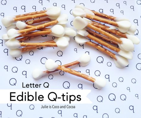 Looking for some letter q fun? I've got it! These edible q-tips are sure to bring a smile. (Also great for April Fools Day!) Preschool Recipes, Letter Q Crafts, April Fools Food, Classroom Snacks, Preschool Cooking, Letter Crafts, Food Activities, Preschool Snacks, Abc Activities