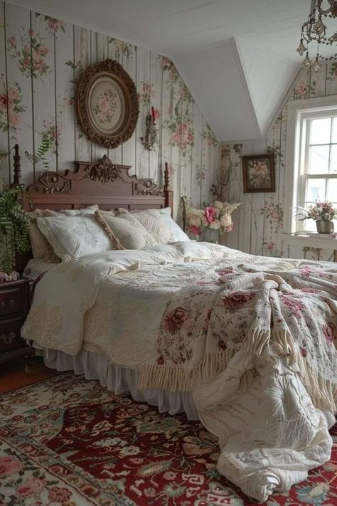 Vintage Bedroom Ideas Victorian, Bedroom Inspirations For Small Rooms, Country Cottage Bedroom, Small Bedroom Decor Ideas, Gothic Decor Bedroom, Vintage Bedroom Ideas, Vintage Bedroom Decor, Cottage Bedroom, Small Bedroom Decor