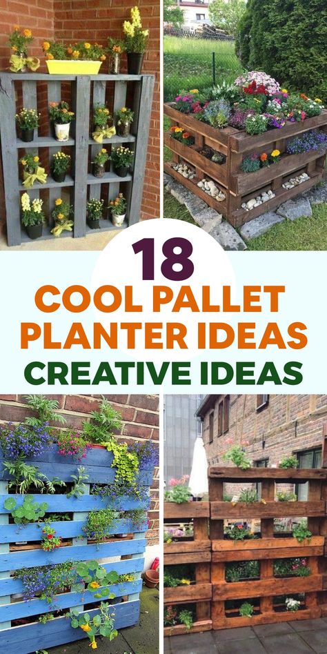 Discover the versatility of pallet planters for your garden. Transform a wooden pallet into a vertical herb garden, cascading flower display, or multi-tiered succulent planter to enhance your outdoor space with rustic charm and eco-friendly style. Embrace upcycling with these creative ideas that showcase your green thumb while reducing waste and adding a touch of sustainability to your gardening routine. Elevate your outdoor decor with pallet planters and unleash your creativity in a unique way Pallet Planter Ideas, Pallet Garden Walls, Beautiful Planters, Pallet Planters, Herb Garden Pallet, Pallet Projects Garden, Succulent Display, Flower Displays, Planter Project