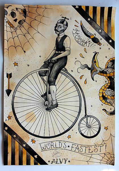 This would man an awesome penny farthing tattoo. Bicycle Tattoos, Tattoo Bike, Pinterest Tattoo Ideas, Bike Posters, Bike Tattoo, Penny Farthing Bicycle, Bicycle Illustration, Bicycle Tattoo, Bike Tattoos