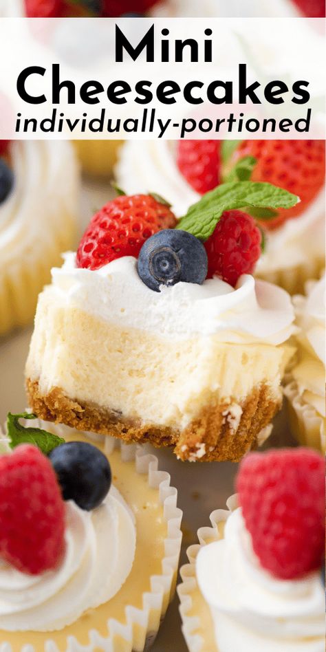 Get ready to wow your friends, family and party guests with the best mini cheesecakes you’ve ever tasted! Topped with whipped cream and fresh fruit to complement the rich, tangy cheesecake flavor, these individually-portioned mini cheesecakes are everything you love about cheesecake, but are ready in half the amount of time!