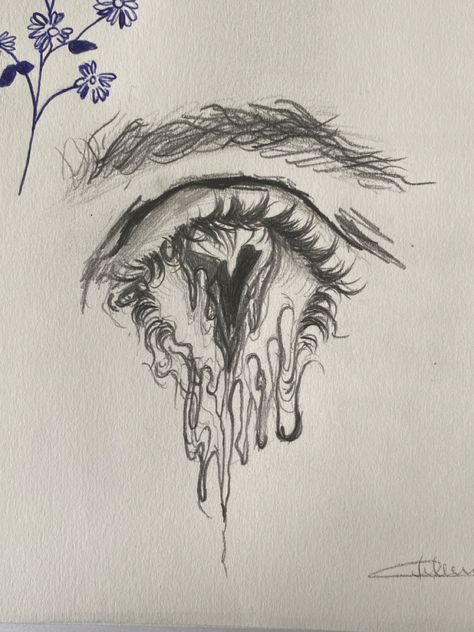 Mystical Eyes Drawing, Dripping Face Drawing, Dead Eyes Drawing, Scary Pfp Aesthetic, Drawing With Meaning Feelings, Crying Eye Sketch, Hell Followed With Us, Melting Drawing, Art For Boyfriend