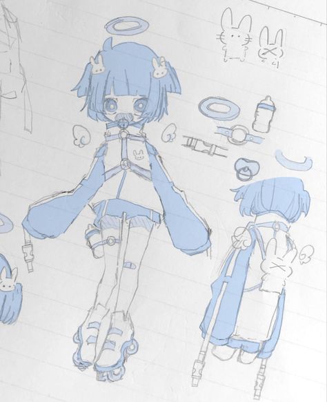 Baby Blue Aesthetic, 영감을 주는 캐릭터, Cute Art Styles, Drawing Reference Poses, A Drawing, Pretty Art, Character Design Inspiration, Art Tutorials, Anime Character