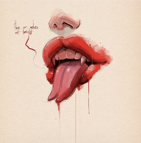 Mouth With Fangs Drawing, Lips Sketch, Vampire Lips, Mouth Drawing, Vampire Teeth, Hippie Painting, Lips Drawing, Aesthetic Red, Best Photo Poses