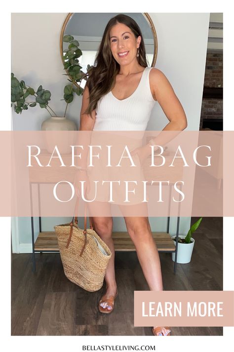 Get inspired with these raffia bags and raffia bag outfits. Raffia Bag Outfit, Casual Vacation Outfits Summer, Vacay Outfits Casual, Casual Vacation Outfits, Tory Burch Outfit, Cute Vacation Outfits, Beach Vacation Outfits, Summer Trends Outfits, Resort Outfit