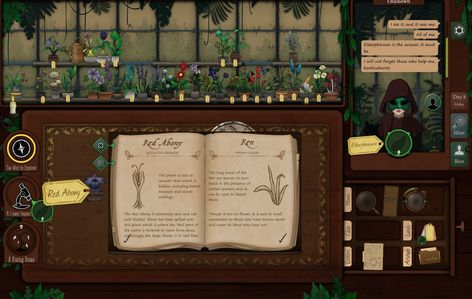 A bunch of weird looking plants in a video game and a book with their descriptions in the front Strange Horticulture Game, Strange Horticulture, Cryptid Academia, Dark Naturalism, Cardinal Directions, Different Lines, Writing Groups, Plant Book, Dark Cottagecore