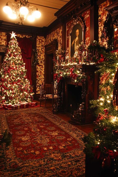 100+ Old Christmas Aesthetic Ideas That Look Straight Out Of A Vintage Postcard Victorian Christmas Wedding, Royal Christmas Aesthetic, Christmas Magic Aesthetic, English Christmas Aesthetic, Multiple Christmas Trees Together, Christmas Aesthetic Dark, Foyer Christmas Decor Entryway, Timeless Christmas Decor, Old Time Christmas Decorations