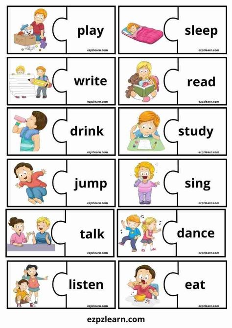 Verbs Kindergarten, Action Verbs Worksheet, Verbs For Kids, English Games For Kids, अंग्रेजी व्याकरण, Verbs Activities, Materi Bahasa Inggris, Teach English To Kids, English Worksheets For Kindergarten