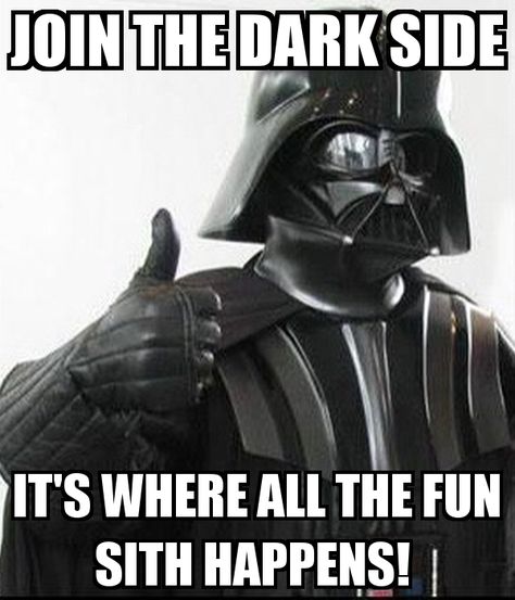 Join the Dark Side! Congratulations Meme, Funny Gym Motivation, Dark Vader, Star Wars Meme, Star Wars Quotes, Vader Star Wars, Star Wars Wallpaper, Star Wars Fan Art, Star Wars Party