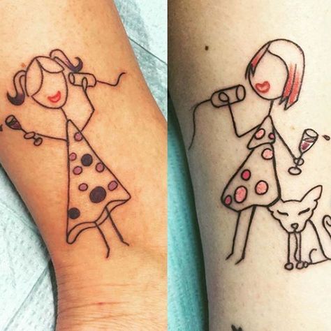 15 Friendship Tattoos That Aren’t Totally Cheesy Stick Figure Tattoo, Tattoo Amigas, Figure Tattoo, Friendship Tattoo, Sister Tat, Brother Sister Tattoo, Matching Best Friend Tattoos, Bestie Tattoo, Matching Sister Tattoos