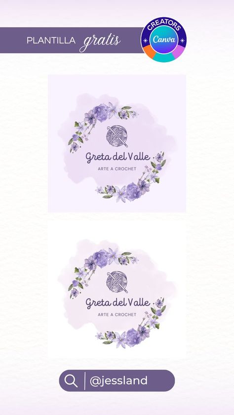 Logo marca gratis crochet hilo floral acuarela lila ? Logo, Crochet, Canvas, Floral, Design