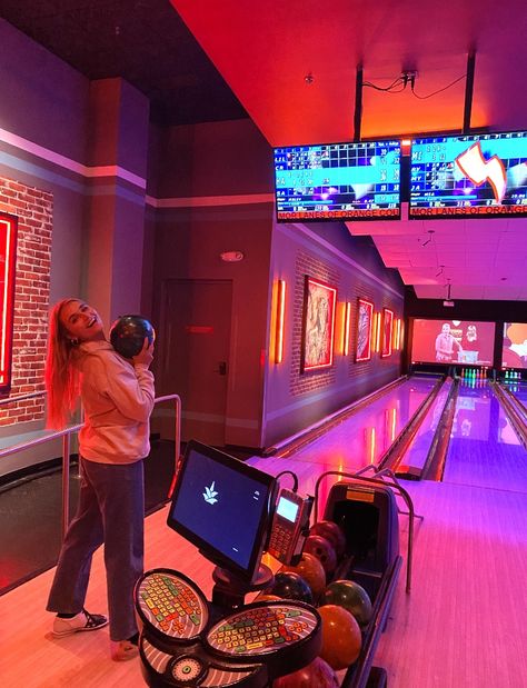 bowling, neon, aesthetic, pink, lights, cosmic bowling, lanes, california Bowling Pictures, Cosmic Bowling, Twitter Au, Pink Lights, Cute Date Ideas, Friend Activities, Bowling Alley, Neon Aesthetic, Summer Plans