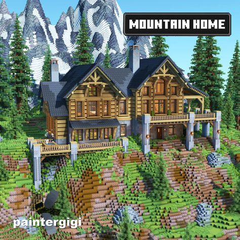 paintergigi on Game Jolt: "Mountain home built with waspycraft1 and Airtug #minecraft #minecra..." Minecraft Decoration Ideas, Minecraft Cabin, Minecraft Mountain House, Minecraft Mountain, Cabin Mansion, Minecraft Mansion, Minecraft Seed, Minecraft Modern, Minecraft Cottage