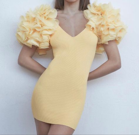 Dress Organza, Puff Sleeve Mini Dress, Zara Woman Dress, Yellow Knit, Zara Dress, Sleeved Dress, Puffed Sleeves Dress, Mini Dress With Sleeves, Zara Dresses