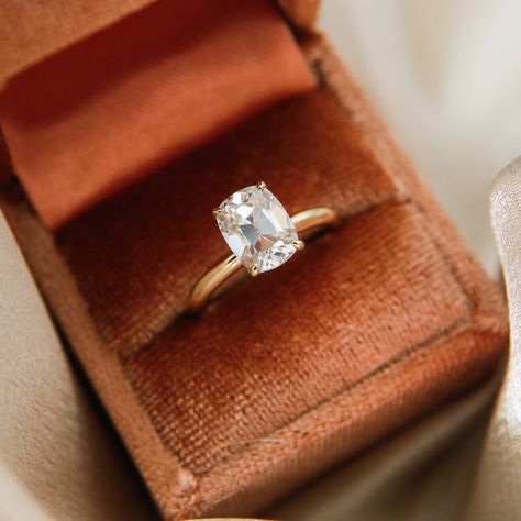 Elongated Cushion Engagement Ring And Band, Old Mine Cut Elongated Cushion, Antique Elongated Cushion Cut, Elongated Antique Cushion Cut, Antique Cut Engagement Ring, Elongated Cushion Engagement Rings, Antique Cushion Engagement Rings, Engagement Rings Elongated Cushion, Chunky Engagement Rings